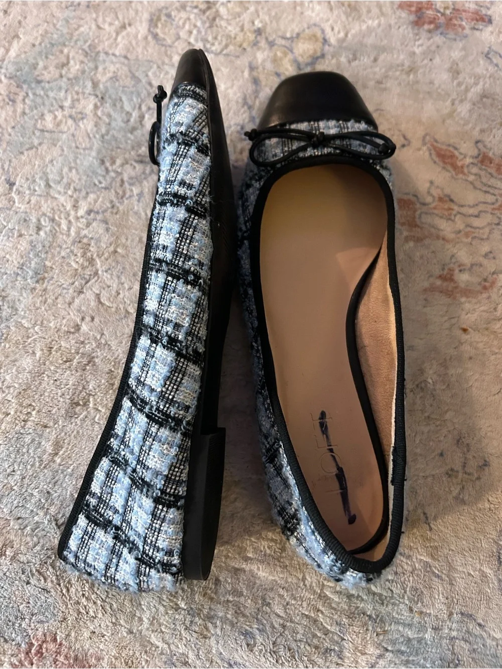 LOFT Black Tweed-Patterned Ballet Flats with Bow Trim